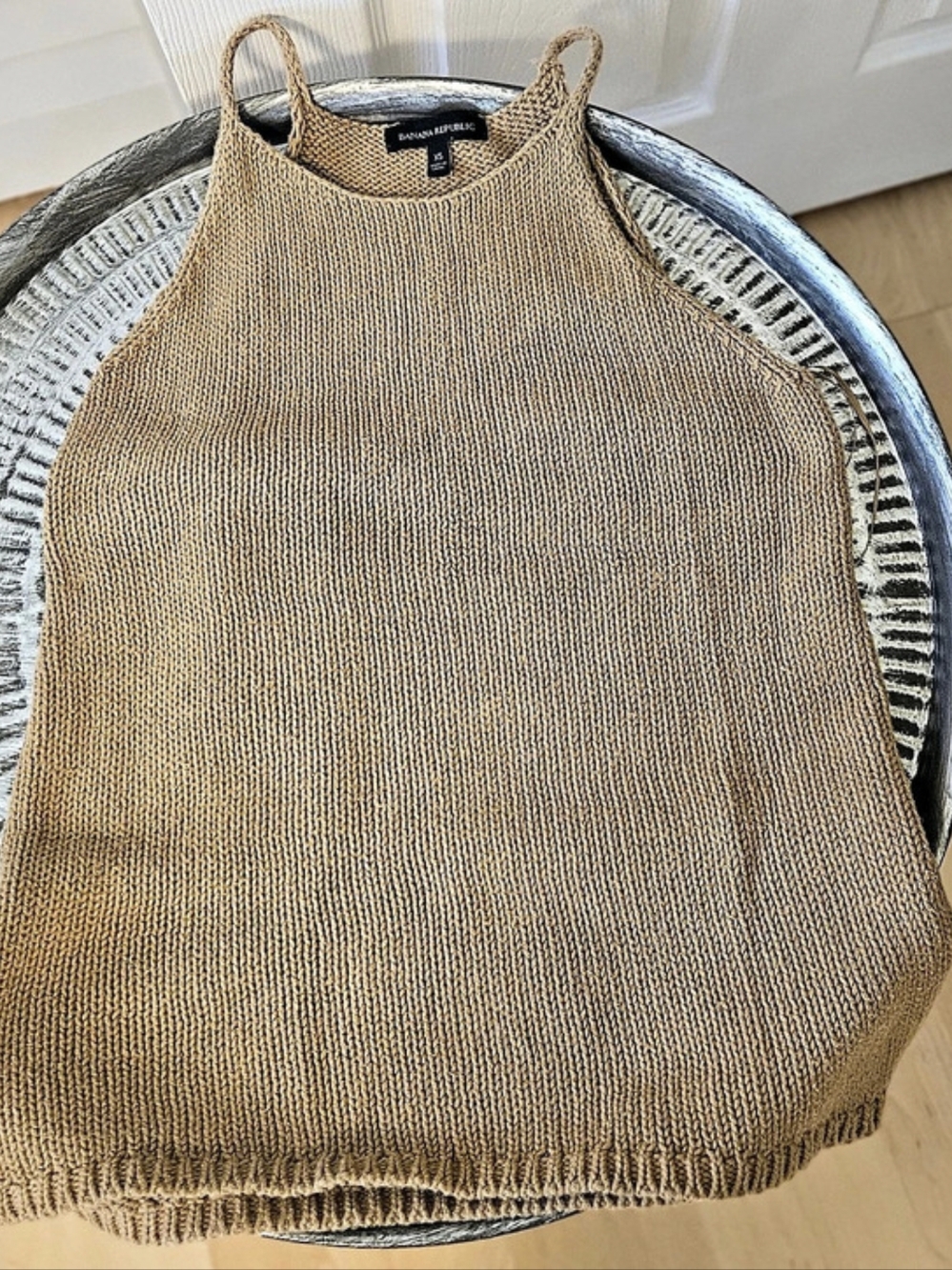 Banana Republic Camel Tan 100% Cotton High Neck Knit Tank Top Sz XS